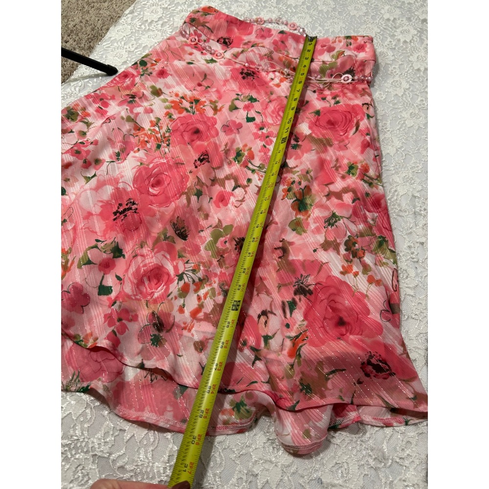 Y2K Pink Floral Midi Skirt Beaded 8 Fairy Coquette Graden Romantic Cottagecore - Picture 4 of 9